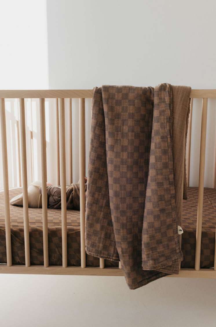 Muslin Swaddle - Faded Brown Checkerboard
