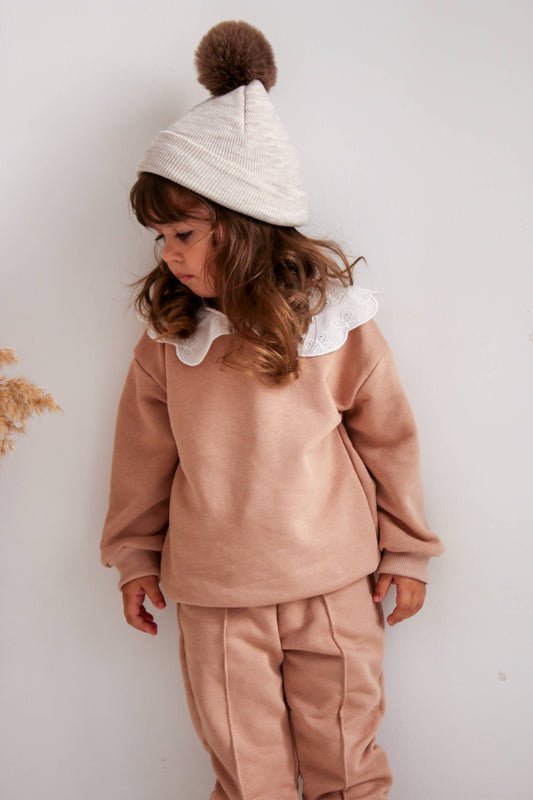 Pom Pom Beanie Hat - Marble Beige