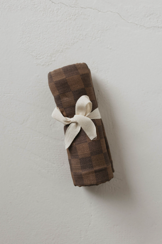 Muslin Swaddle - Faded Brown Checkerboard