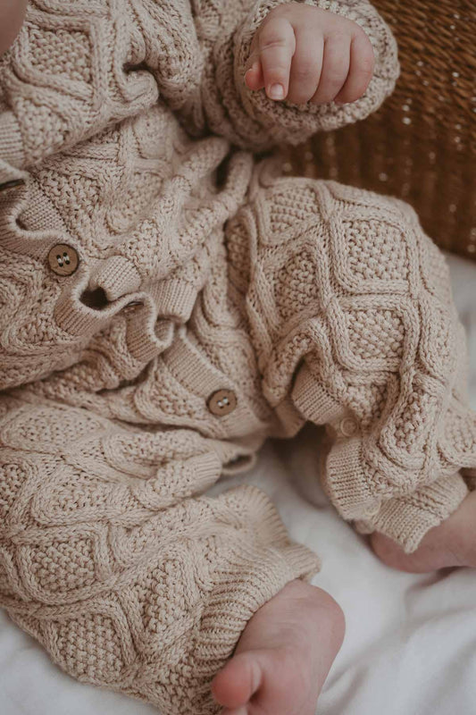 Textured Knit Romper - Ecru Diamond