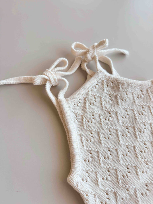 Mila Pointelle Tie Romper - Snow