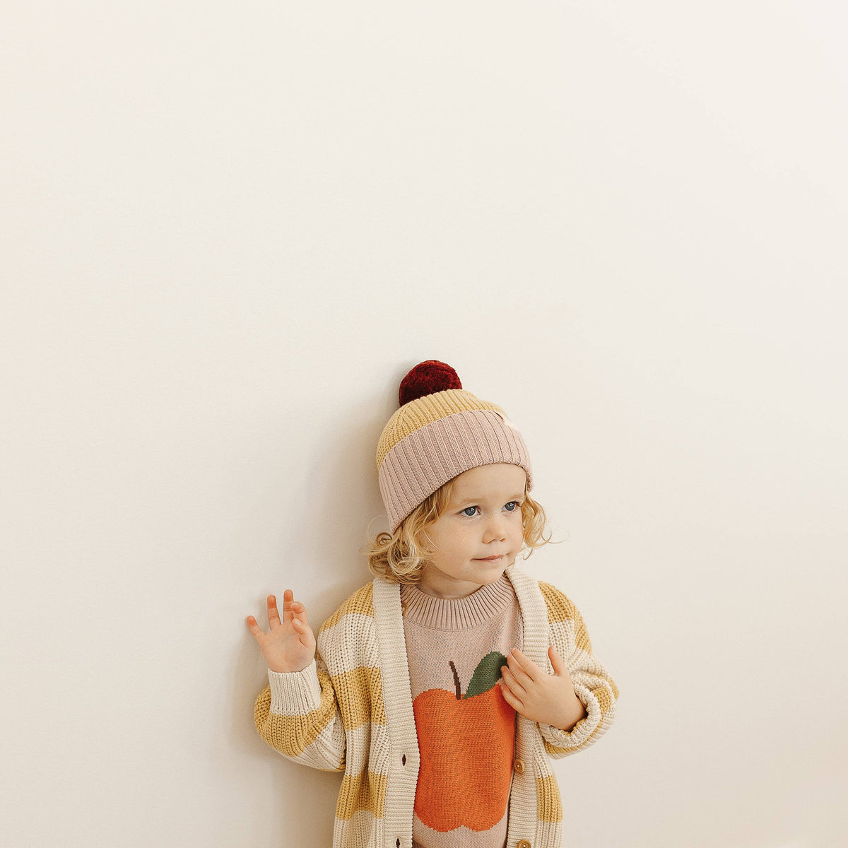 Chunky Colour Block Beanie - Plum/Honey/Bubblegum