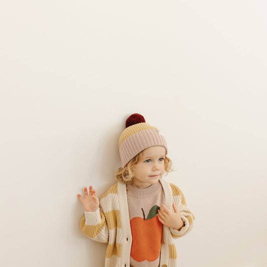 Chunky Colour Block Beanie - Plum/Honey/Bubblegum