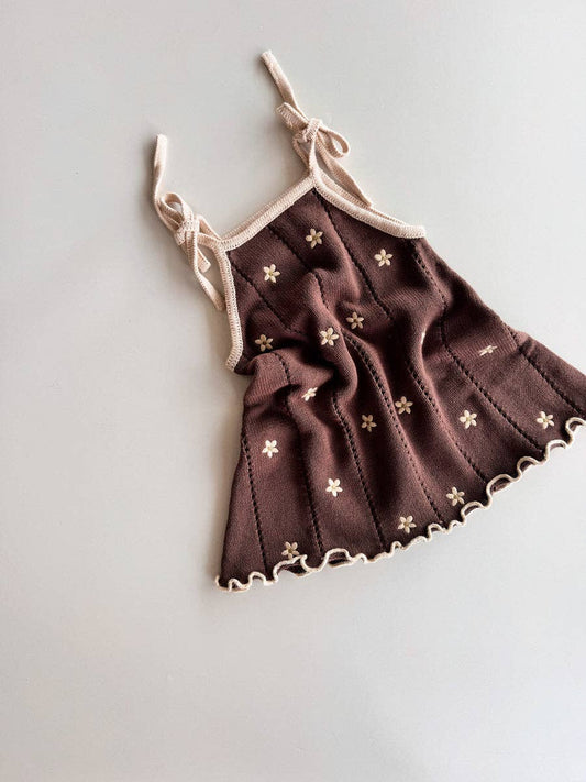 Pointelle Tie Dress - Brown Daisy