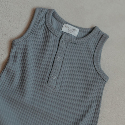 Powder Blue Ribbed Romper