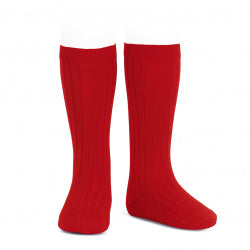 Basic Rib Knee High Socks RED