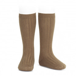 Basic Rib Knee High Socks TOBACCO