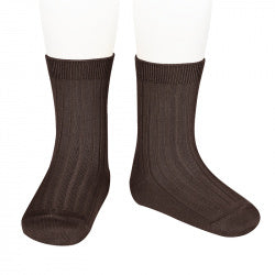 Basic Rib Short Socks BROWN