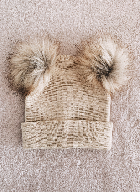 Double Pom Pom Beanie Hat