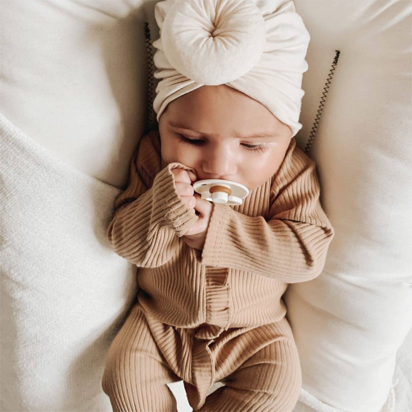 Ruffle Footed Onesie - Latte