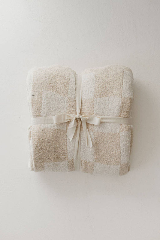 Cream Checkerboard Plush Blanket