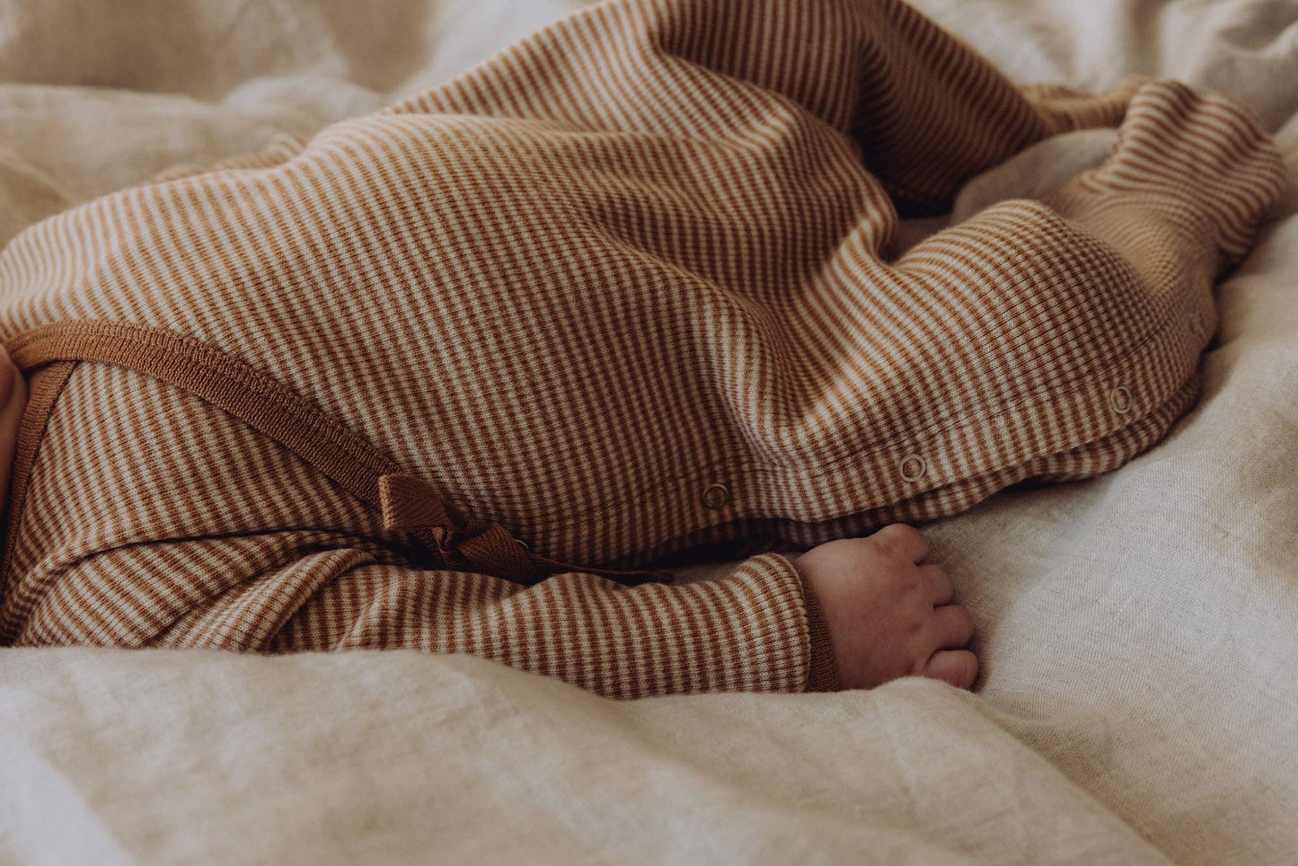 Wool Rib Footie - Fawn Stripe