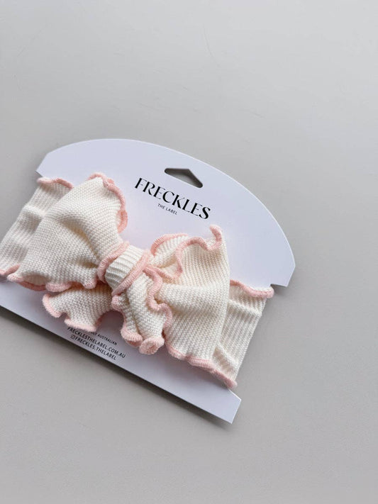Knit Frill Baby Headband - Snow/Sweetpea