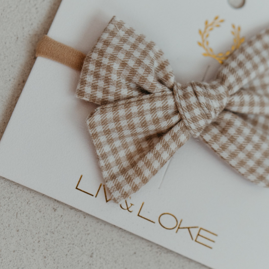 Sand Gingham Bow Hairband
