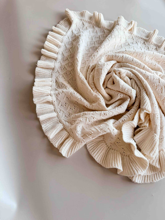 Mila Pointelle Frill Blanket - Snow