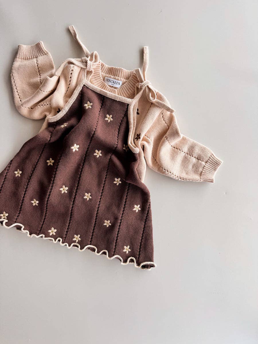 Pointelle Tie Dress - Brown Daisy