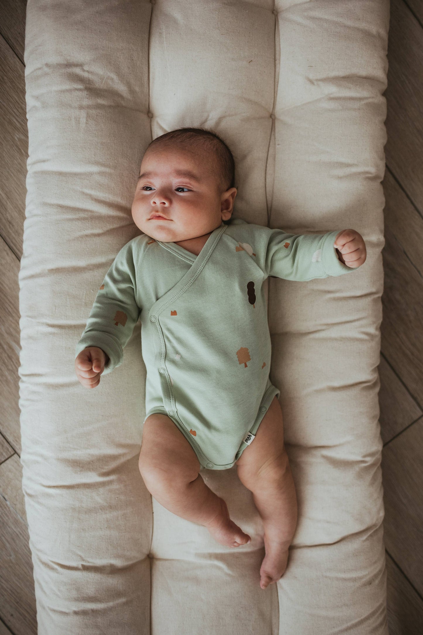 Organic Cotton Wrap Over Long Sleeve Bodysuit in Sage