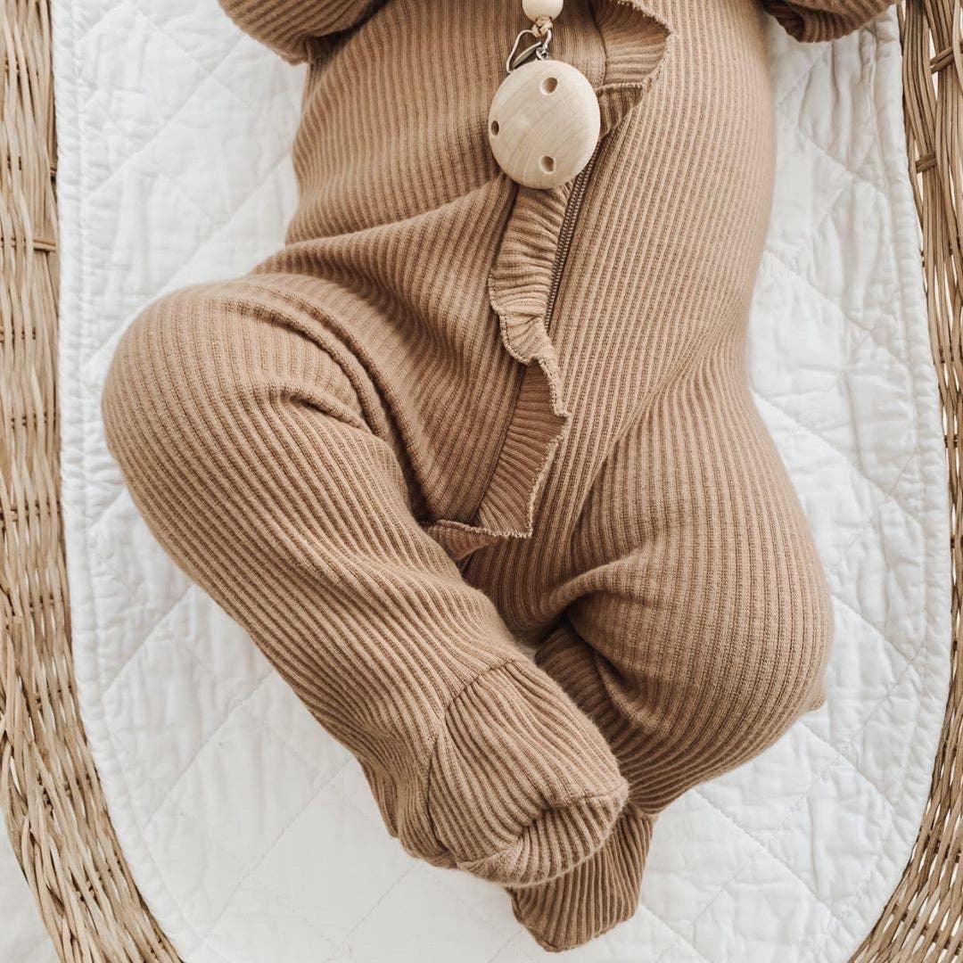 Ruffle Footed Onesie - Cappuccino