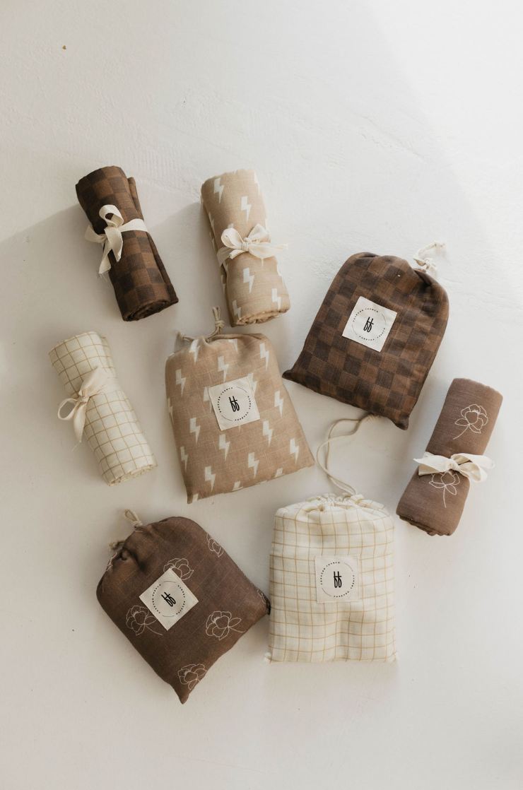Muslin Swaddle - Faded Brown Checkerboard