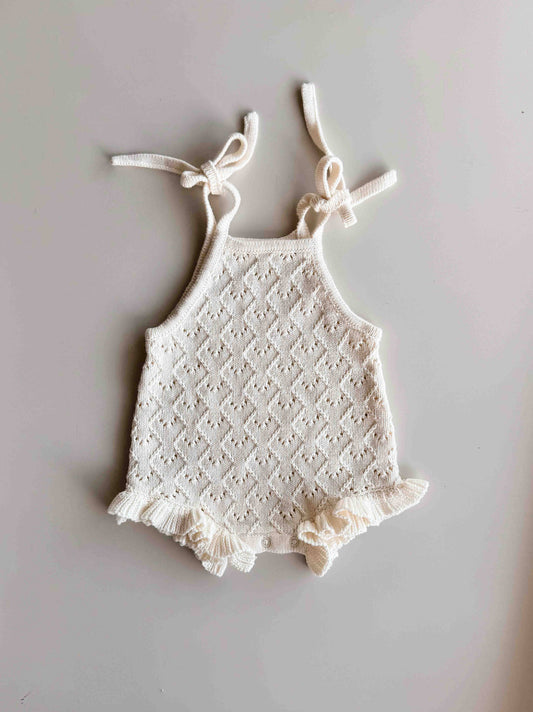 Mila Pointelle Tie Romper - Snow