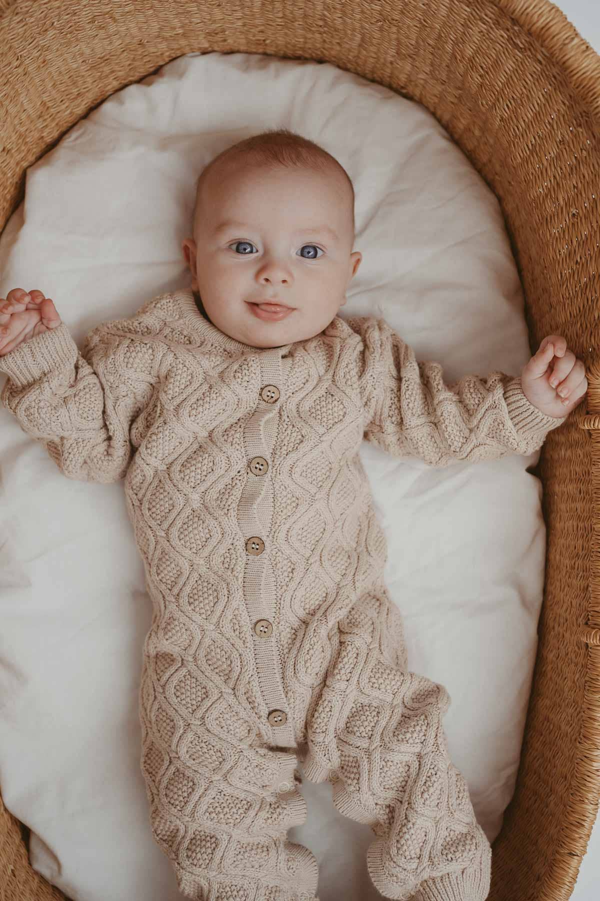 Textured Knit Romper - Ecru Diamond
