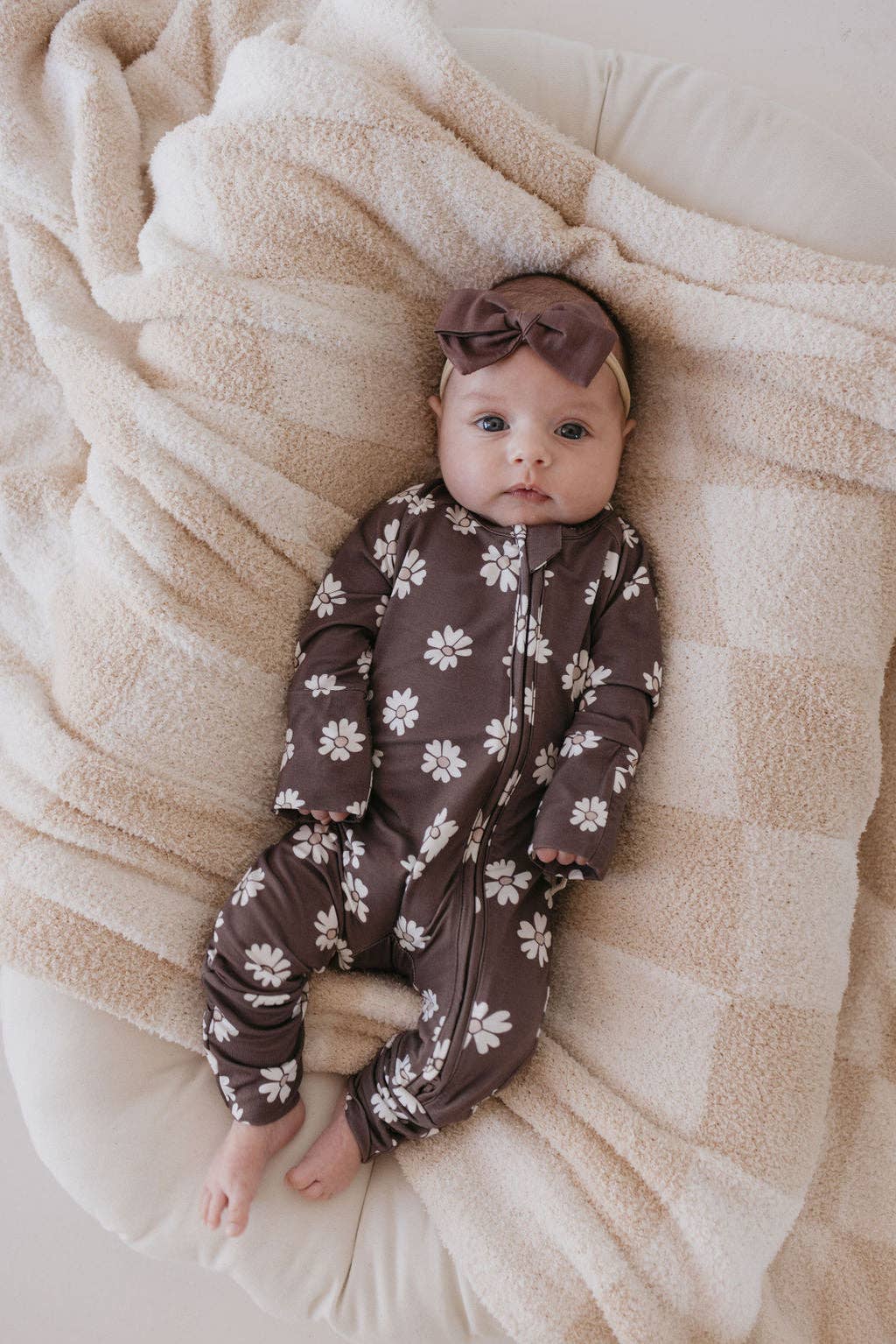Cream Checkerboard Plush Blanket