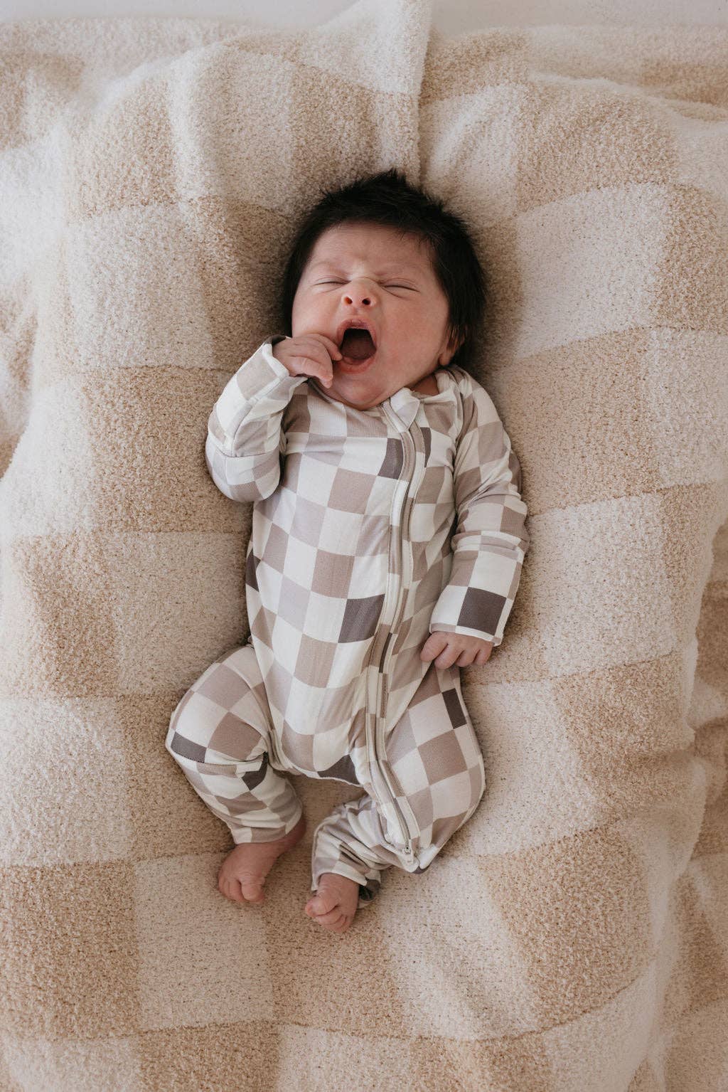 Cream Checkerboard Plush Blanket