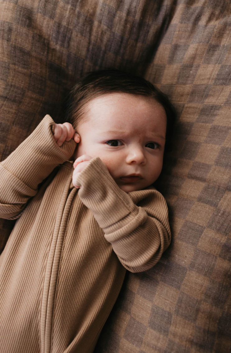 Bamboo Zip Pyjamas - Ribbed Milk Chocolate