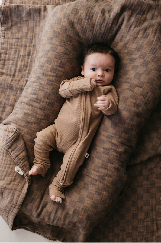 Bamboo Zip Pyjamas - Ribbed Milk Chocolate