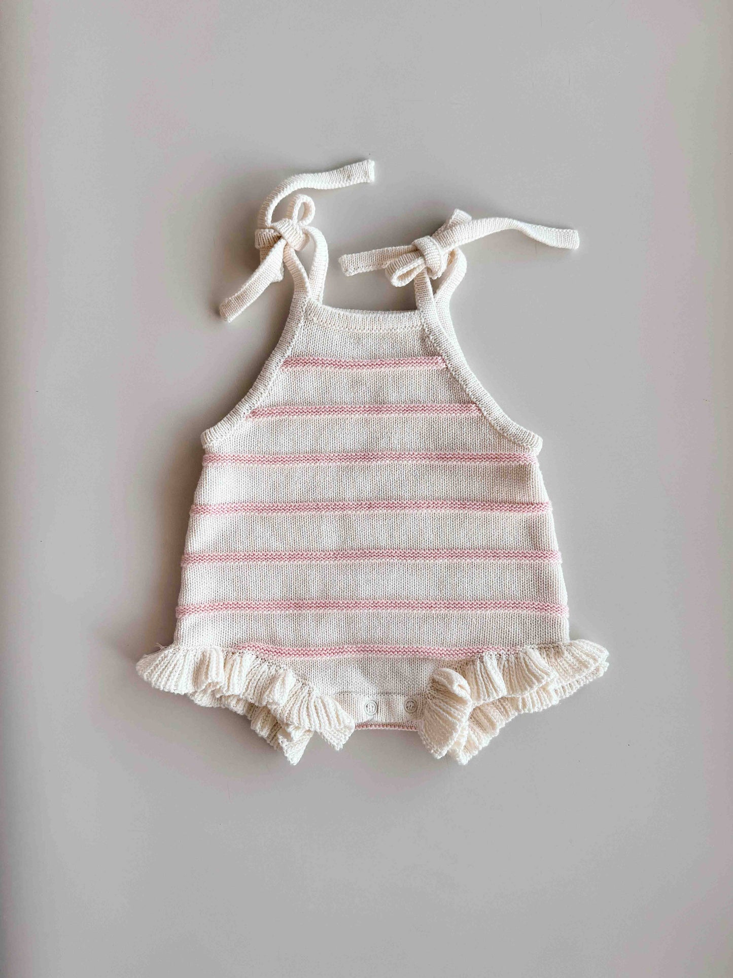 Raised Stripe Tie Romper - Sweetpea