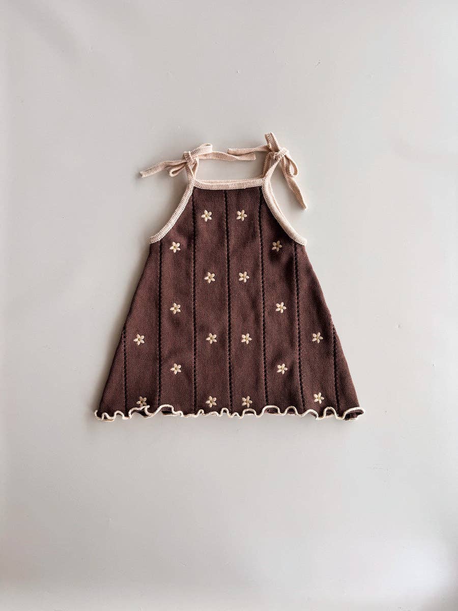 Pointelle Tie Dress - Brown Daisy