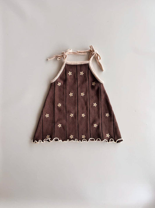 Pointelle Tie Dress - Brown Daisy