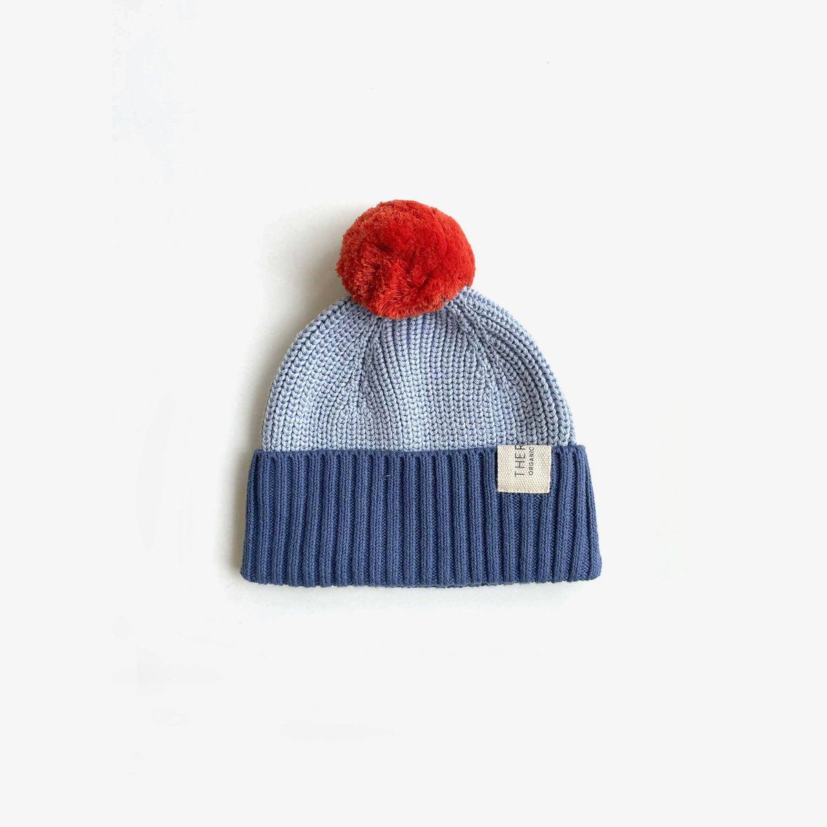 Chunky Colour Block Beanie - Navy/Sky/Tomato