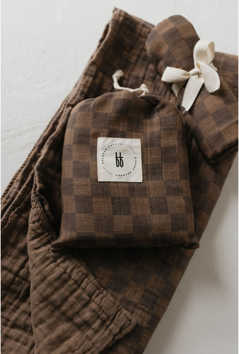 Muslin Quilt - Faded Brown Checkerboard