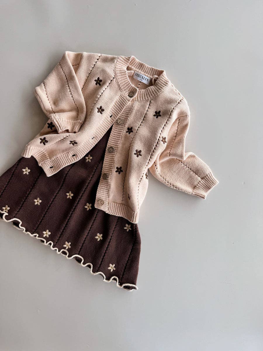 Pointelle Tie Dress - Brown Daisy