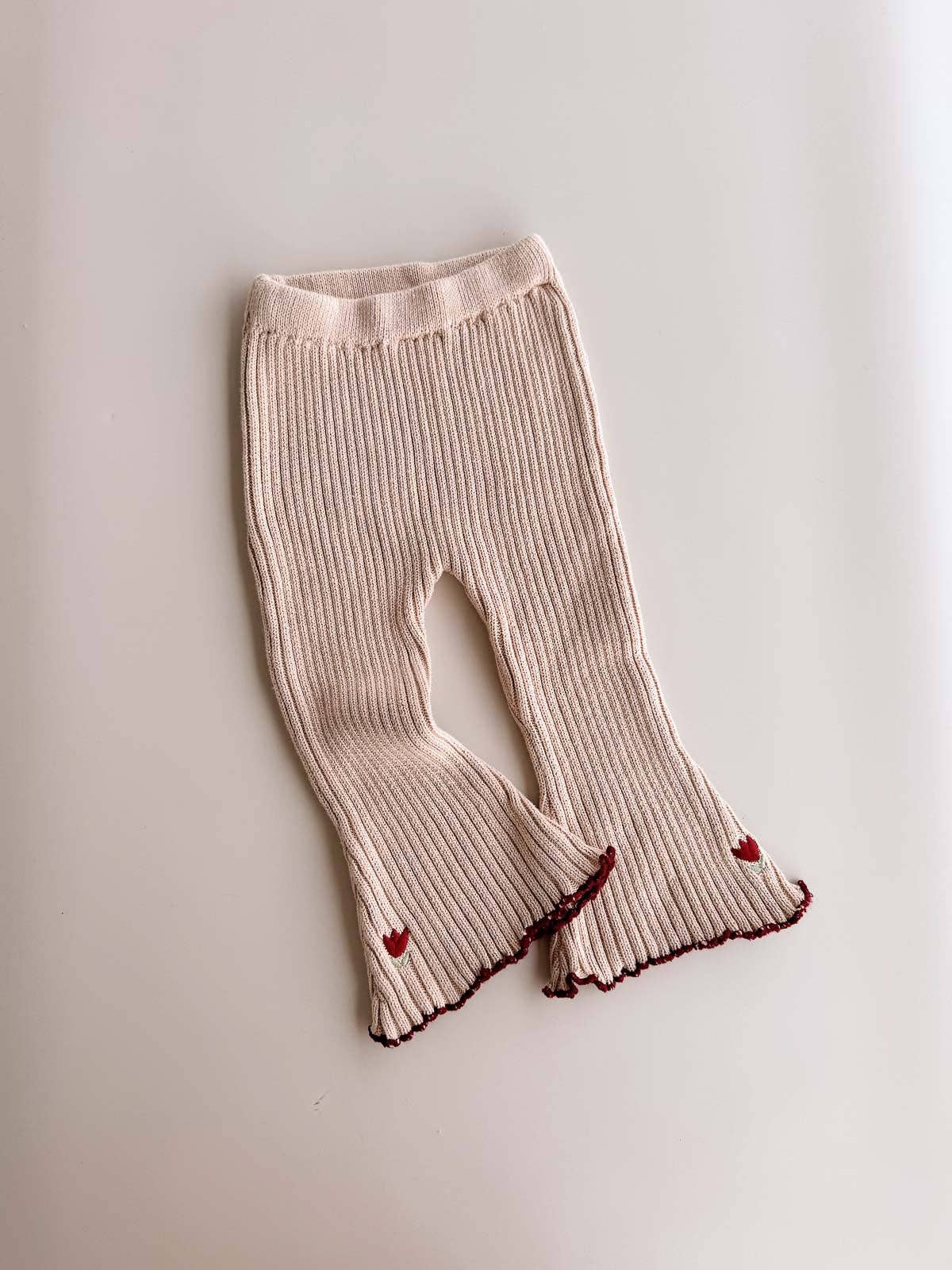 Embroidered Bell Pants - Ecru Tulip