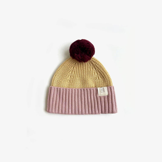 Chunky Colour Block Beanie - Plum/Honey/Bubblegum