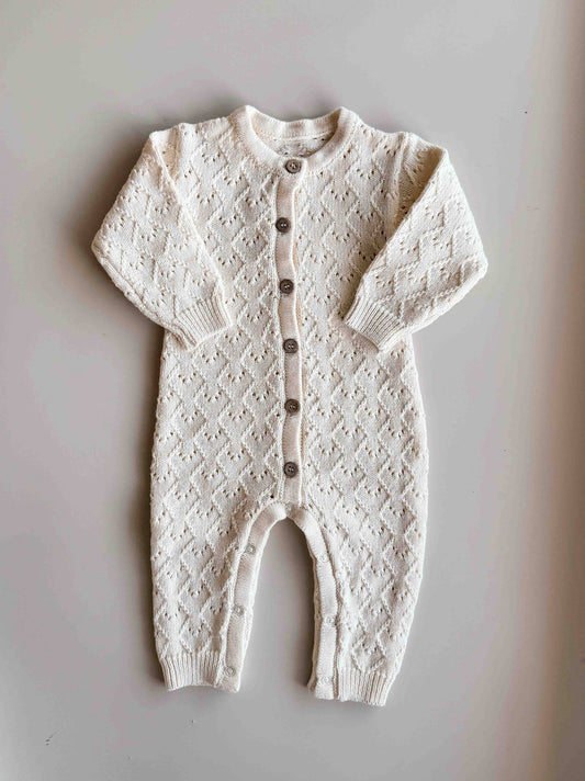 Mila Pointelle Full Romper - Snow