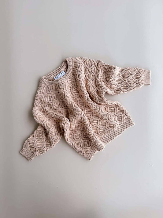 Textured Knit Jumper - Ecru Diamond