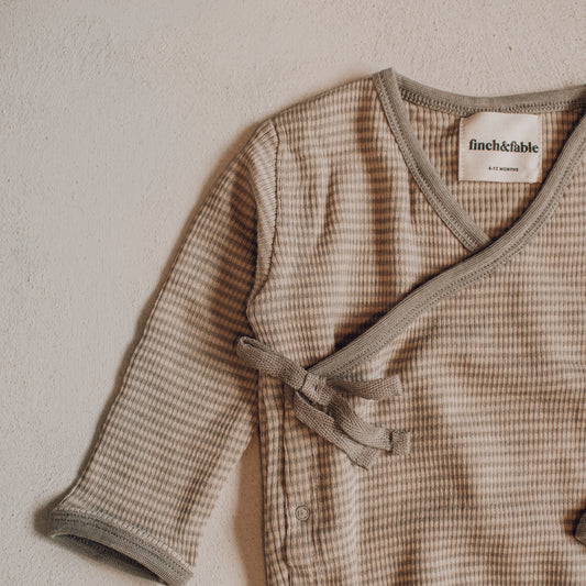 Wool Rib Footie - Oat Stripe