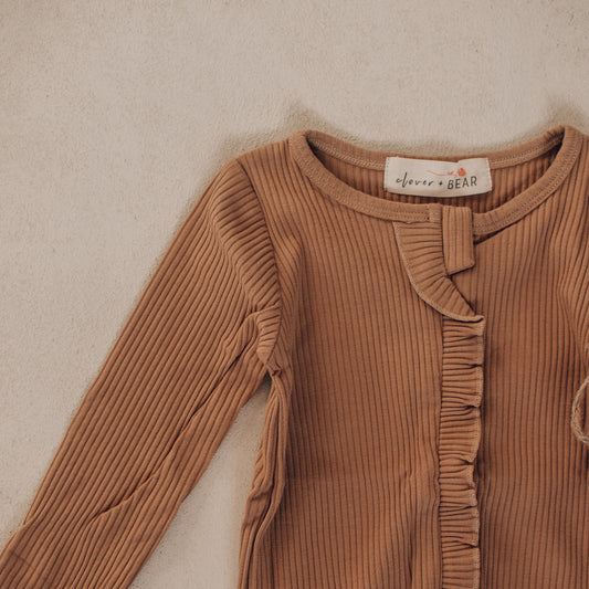 Ruffle Footed Onesie - Latte