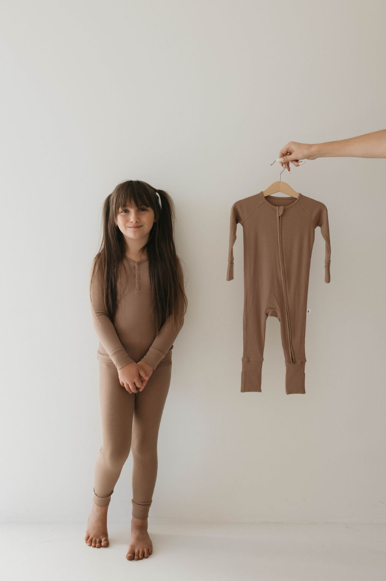 Bamboo Zip Pyjamas - Ribbed Milk Chocolate