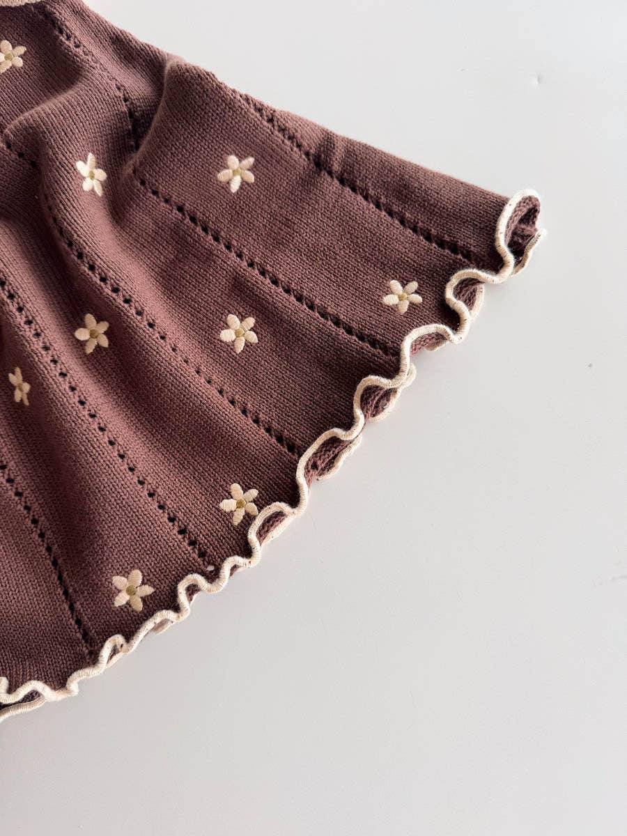 Pointelle Tie Dress - Brown Daisy
