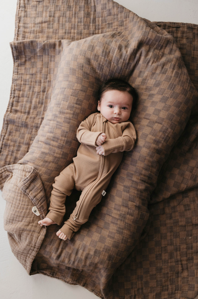Bamboo Zip Pyjamas - Ribbed Milk Chocolate