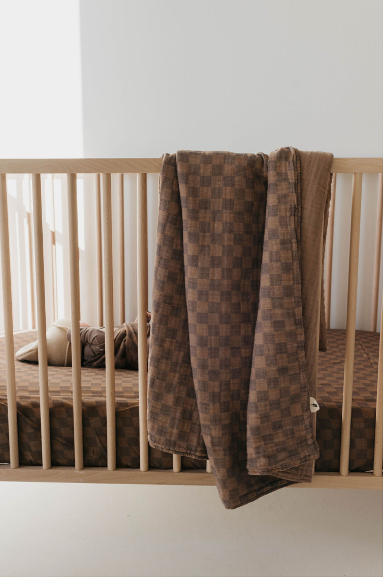 Muslin Quilt - Faded Brown Checkerboard