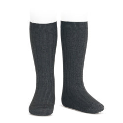 Basic Rib Knee High Socks ANTHRACITE