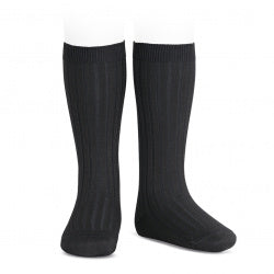 Basic Rib Knee High Socks BLACK