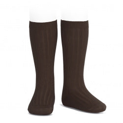 Basic Rib Knee High Socks BROWN