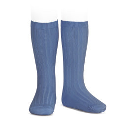 Basic Rib Knee High Socks FRENCH BLUE