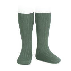 Basic Rib Knee High Socks LICHEN GREEN